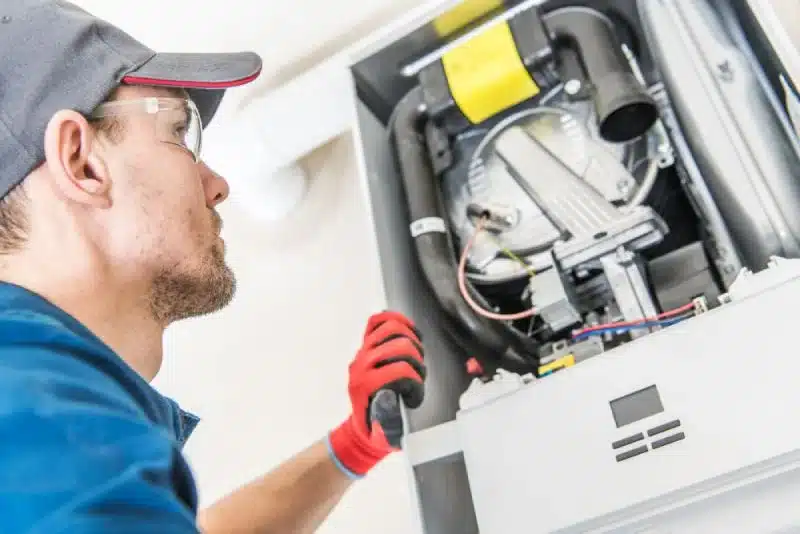 Technician checking the AC heater unit